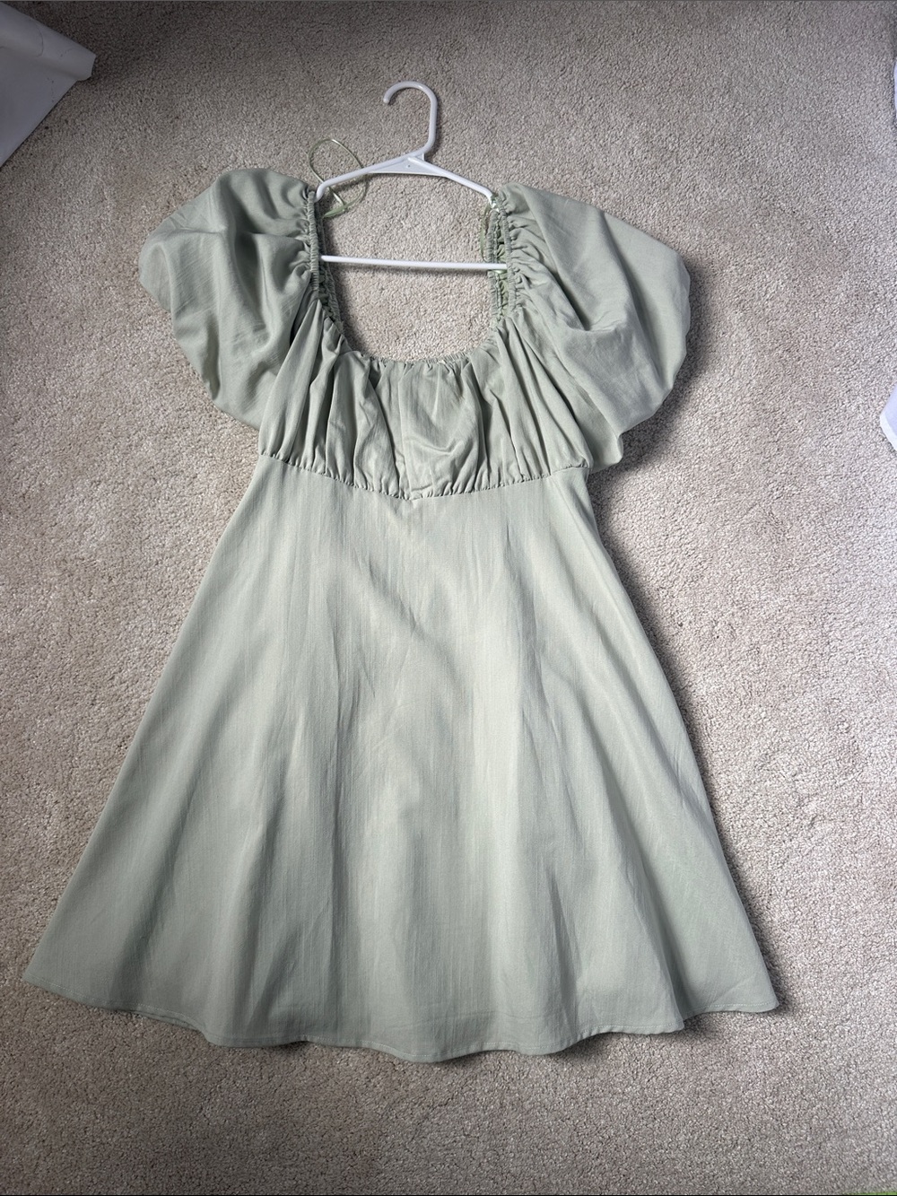 Sage Green Puff-Sleeve Women’s Dress